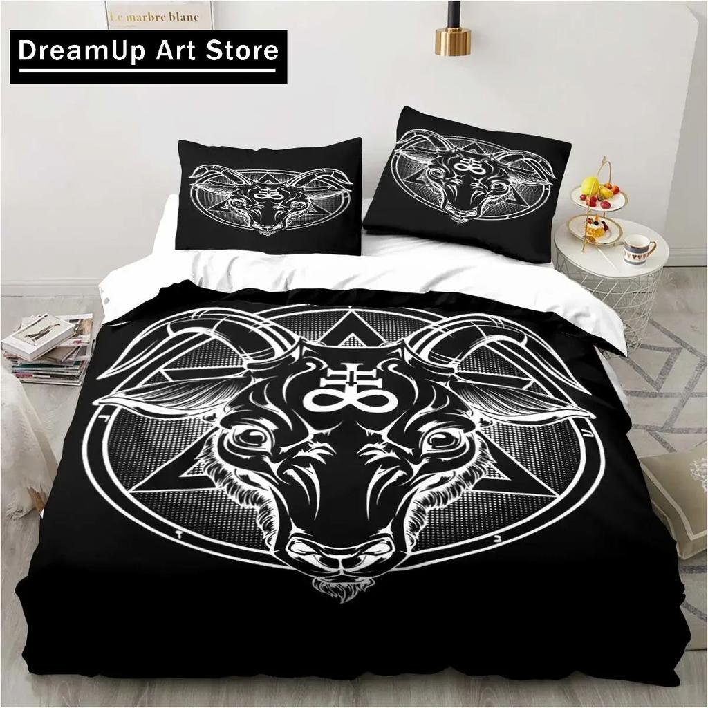 Baphomet Satan Demon Evil Christmas Navidad Bedding Set Boys Girls Twin Queen Full Size Duvet Cover Pillowcase Bed Adult