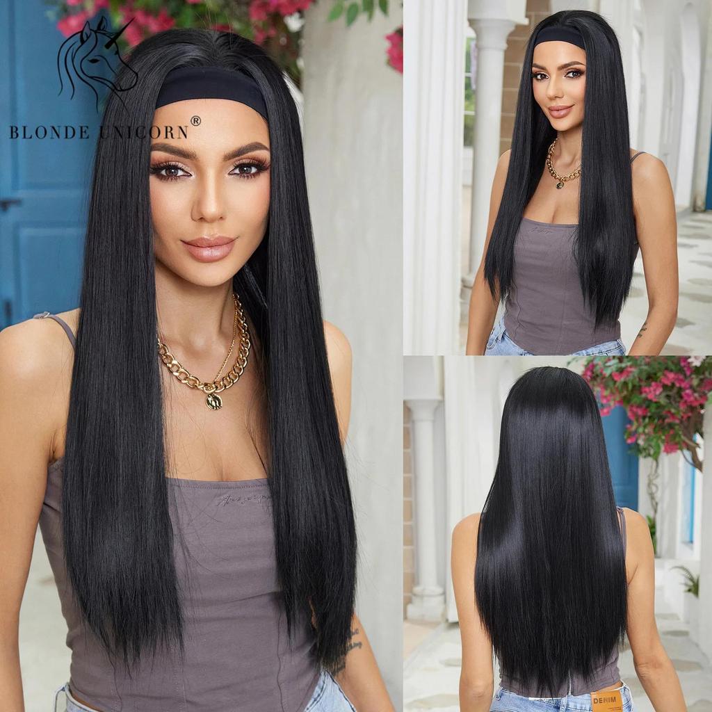 BLONDE UNICORN Blonde Headband Synthetic Wigs Long Straight Hair Wigs for Women Heat Resistant Fiber Daliy Party Use