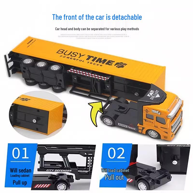 Camion Container Mare din Aliaj Jucărie - Tractor de Inginerie pentru Copii cu Semiremorcă și Model de Mașină Mică