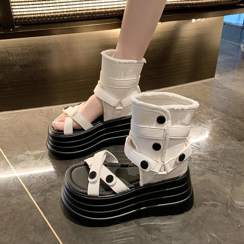Fashion 8cm Women's Fashion Sexy Roman Sandals Summer Ultra High Heel Wedge Platform Shoes Open Toes Solid Color Sandalias De Mujer
