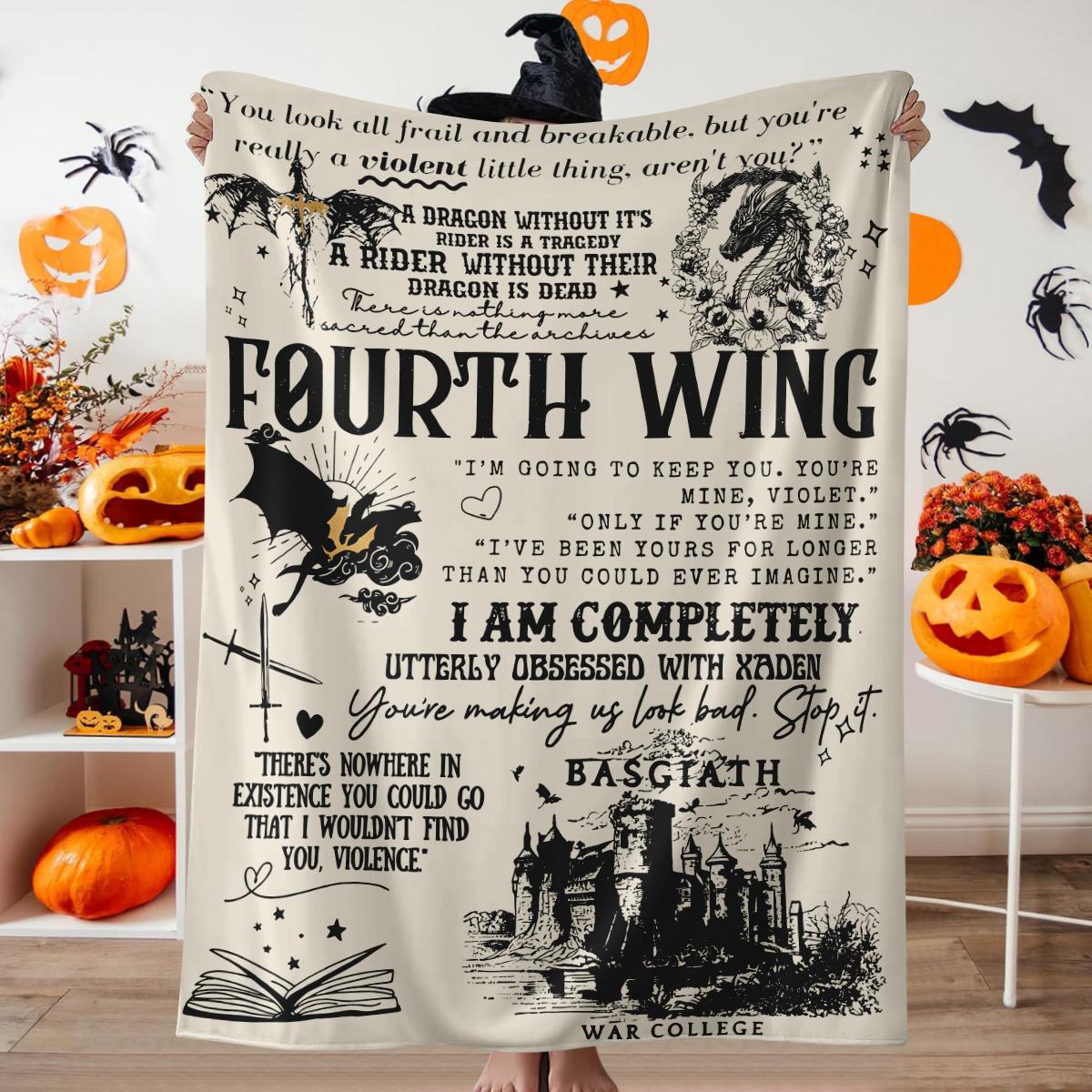 1pc Fourth Wing Dragon Knight Blanket, Retro Mysterious Castle, Dragon, flannel blanket with inspirational quotes 75x90cm