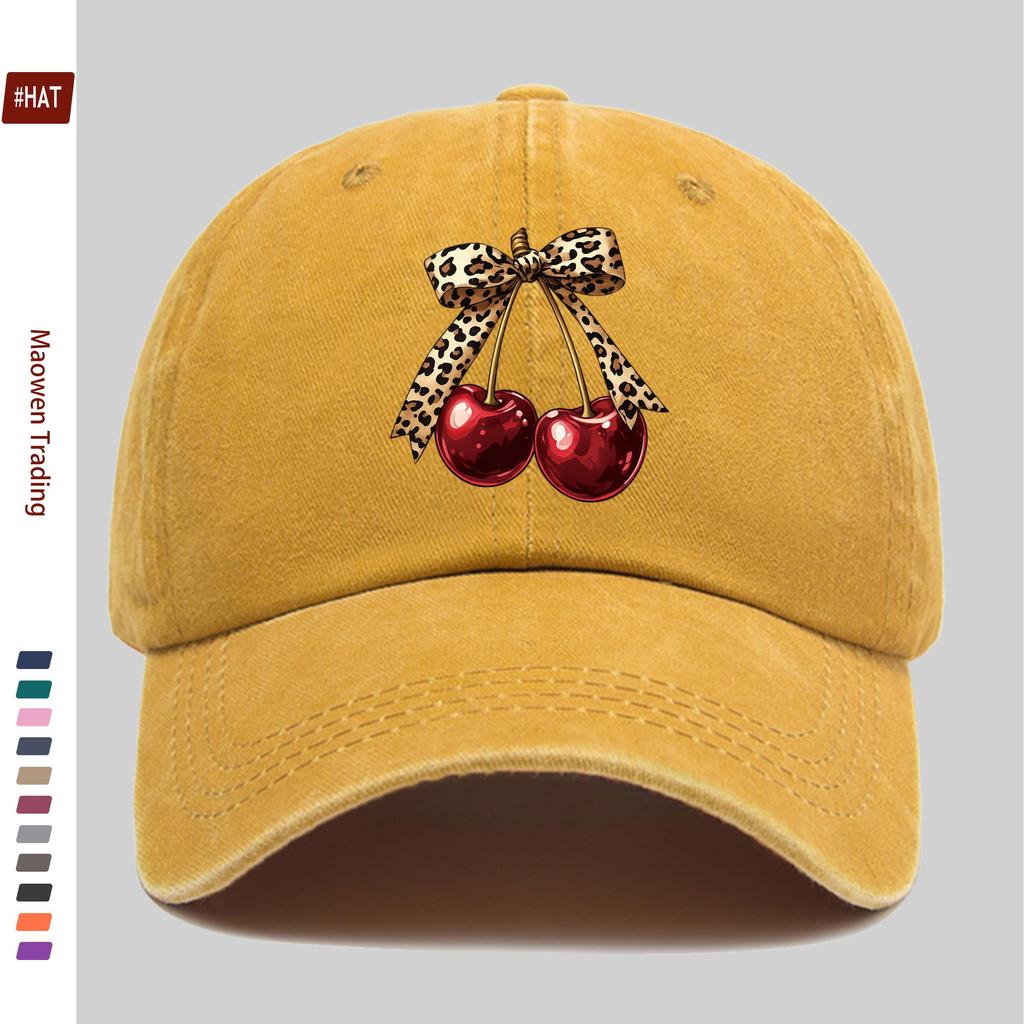 pc Cherry Leopard Print Bow Pattern Baseball Cap Cute Design Sun Hat Comfortable and Lightweight Trucker Decorative Hat with