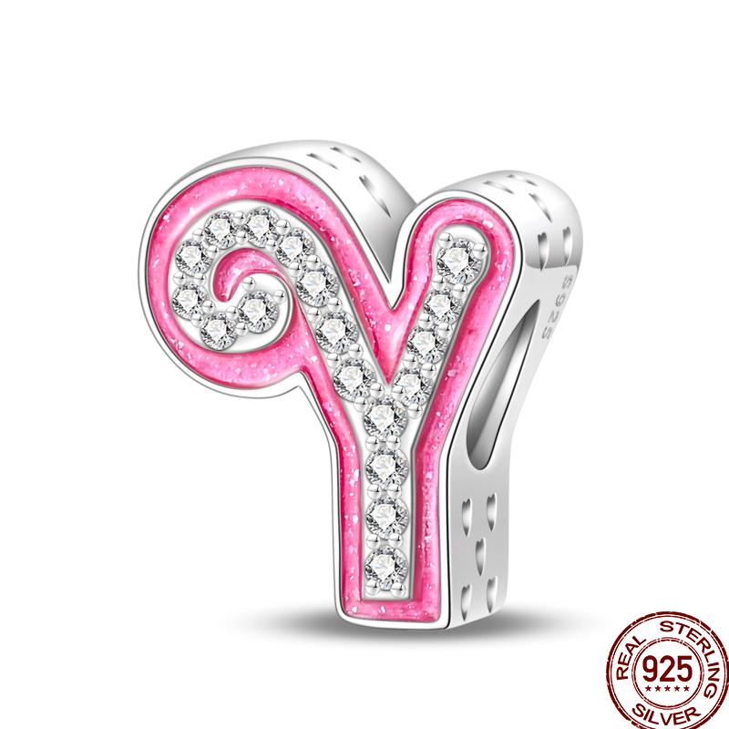 Copper Pink 26 Letters Valentine'S Day Gift Beads Suitable For Pan Original Bracelet Diy Birthday