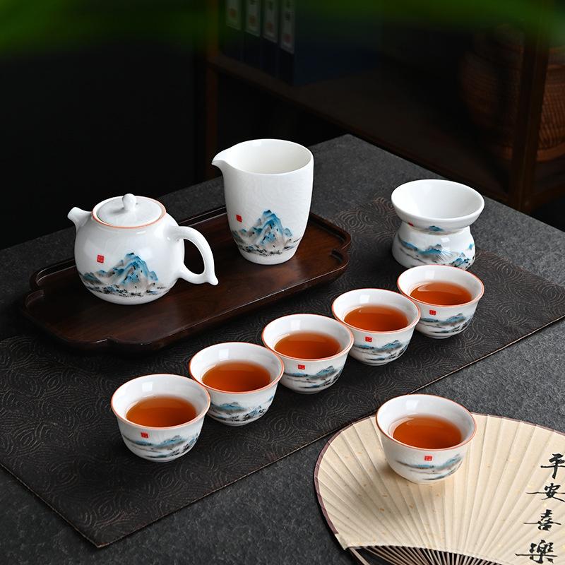 Ru Kiln Tea Set Guochaofeng Business Gift Household Cover Bowl Office Guest Teapot Teacup New Chinese Style
