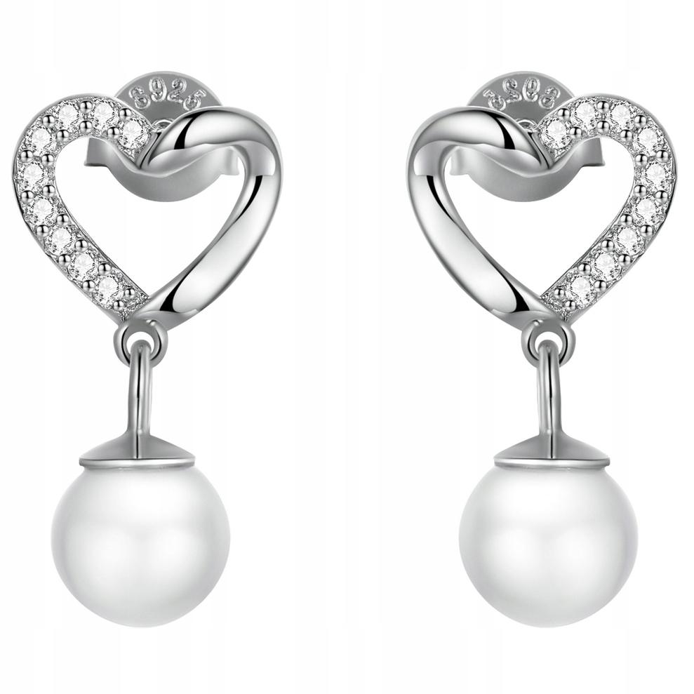 Heart Earrings With Pearl And Cubic Zirconia S925 Hanging Long Movable