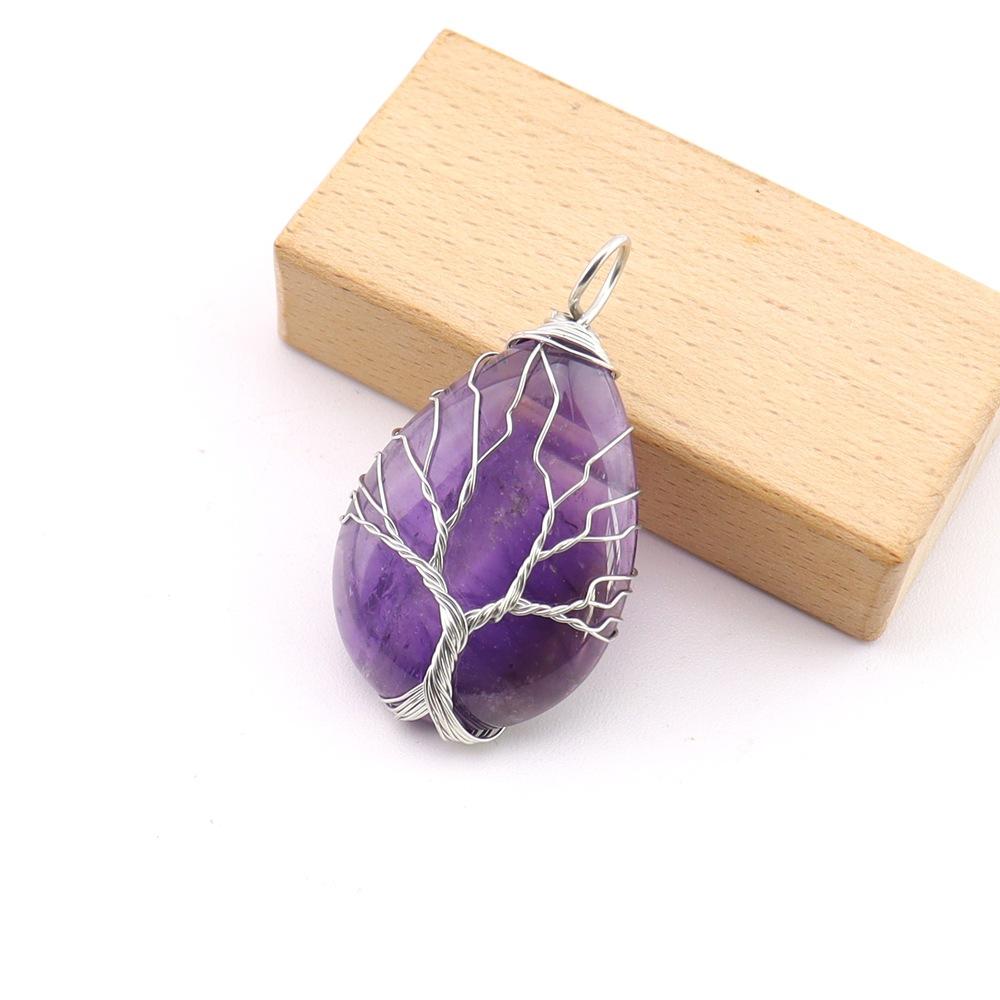 Natural Stone Crystal Agate Water Drop Winding Silk Tree Of Life Pendant Necklace Sweater Chain Water Drop Rough Stone N779
