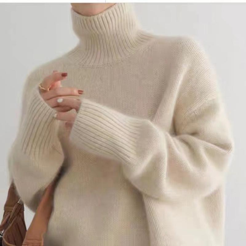 Autumn and Winter Cashmere Pullovers Sweaters Women Fashion Solid Loose Casual Knitted Turtleneck Sweater Ladies Elegant Soft Warm Knit Jumpers 25466
