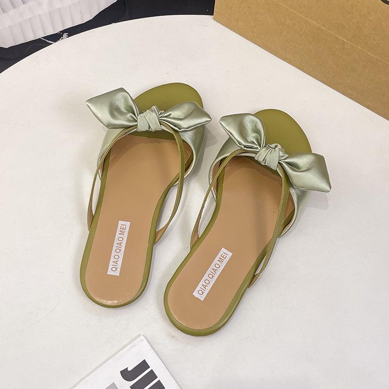 Delikatne klapki z paskiem, damskie buty, letnie klapki z kokardką, damskie letnie okrycie wierzchnie