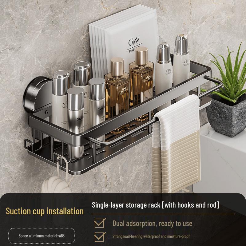 No-Drill Wall-Mounted Bathroom Storage Rack with Suction Cups