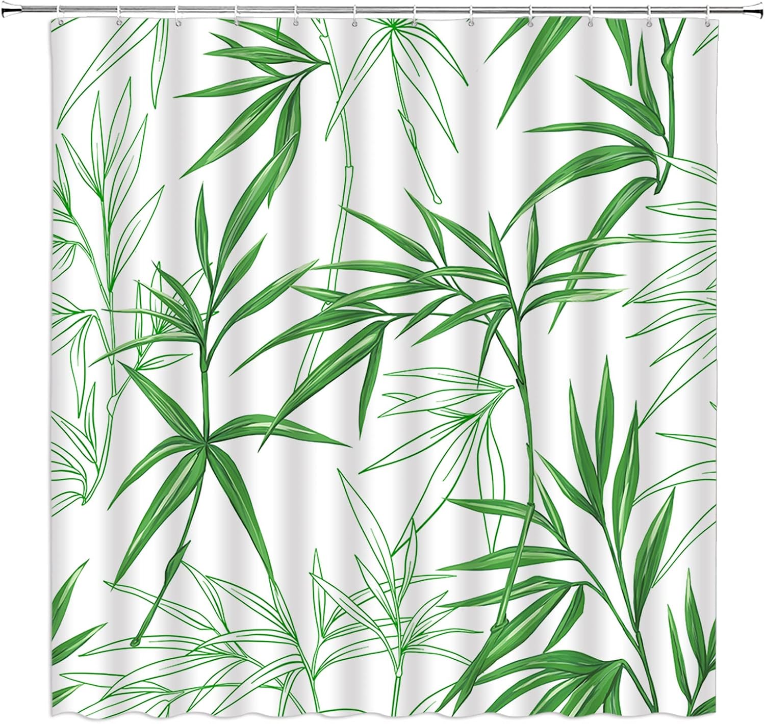 Monika Chen Green Bamboo Leaf Pattern Waterproof Shower Curtain 180X200cm - Nature Plant Print Bath Curtain For Spa Style Decor