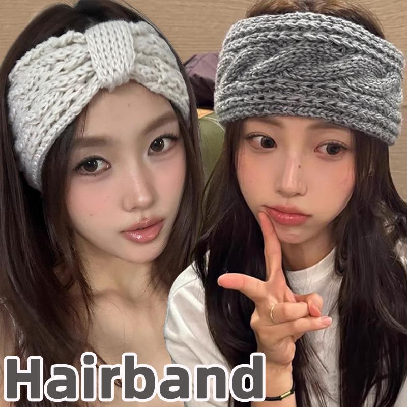 Vintage Y2K Winter Warm Twists Bowknot Hairband for Women Knitting Hairbands Windproof Hair Hoop Sweet Cool Hair Accessories