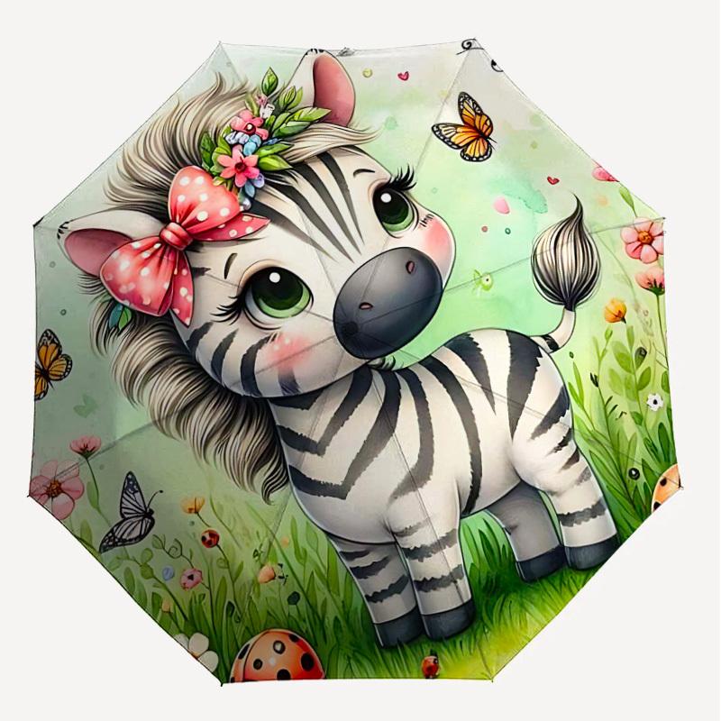 1PC Zebra Butterfly Umbrella-8-Rib Reinforced Portable Folding Travel Suitable for All Seasons Outdoor Daily Use-H0382