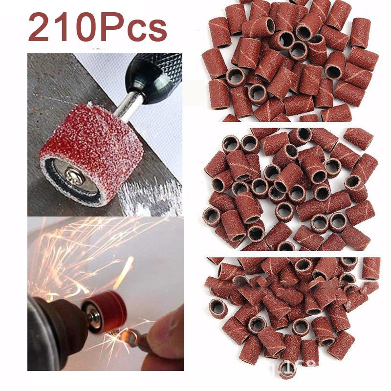 210pcs Sanding Cap Bands For Electric Manicure Machine 180/120/80 Grit Nail Drill Grinding Bit Files Pedicure Tool