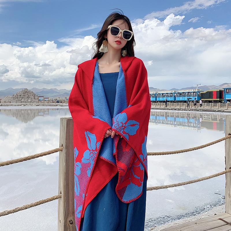 Дорожная шаль, накидка в этническом стиле, дорожная куртка, шляпа Prairie, большой шарф-накидка, винтаж 130*150CM красный