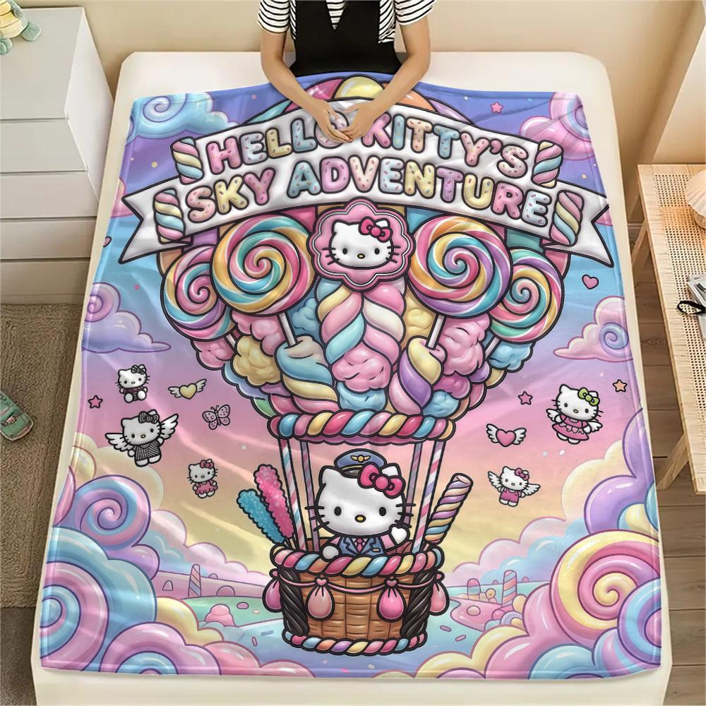 1PC Hello Kitty Cute Print Flannel Blanket, High Quality All Seasons, Home Decor, Warmth and Comfort, Perfect for Christmas Gifts