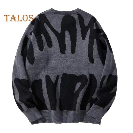 Women Sweater Round Neck Long Sleeve Contrast Color Knitting Tops Loose Fit Printed Elastic Knitwear Daily Wear
