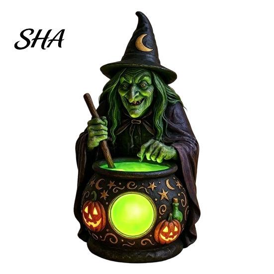 Illuminazione d'Accento Gotica Lanterna Strega di Halloween, Decorazione da Tavolo in Resina con Luce Calda, Centrotavola Spettrale per Scaffale Scrivania Festa, Infestato