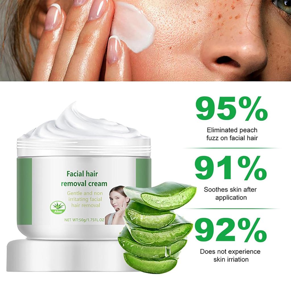 Facial Depilatory Cream, Aloe Vera Hair Remover Cream for Upper Lip and Chin for Women Face Hair Remover for Sensitive Skin Gentle and Non-Irritating