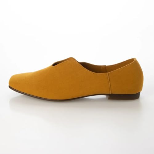 IK Plus V-Cut Plain Babouche Flat Loafers, Size 155, Women's, Mustard Suede, Size 22.0 cm, 2E
