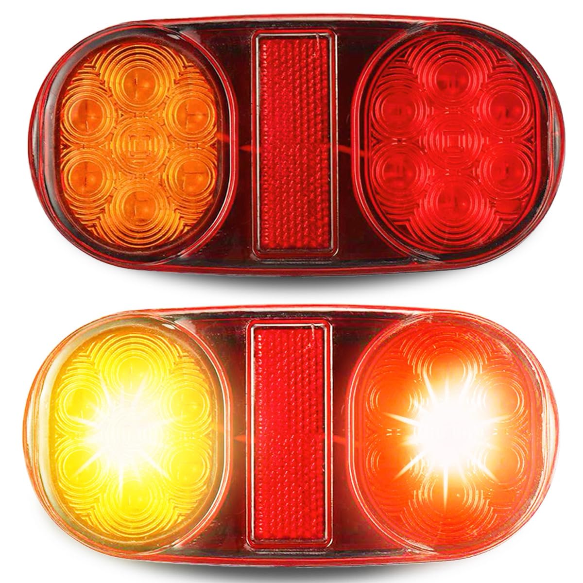 

UP-BASE Trailer LED Tail Lamp, Universal -24V, Waterproof, High Brightness, Turn Signal, Brakes, Small, Reflective, Oblong, Left and Right Set 12/24 volt compatible