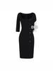 Women's Gray Seven-Sleeve Waist-Cinched Elegant Square Neck Slim Fit Retro Dress for Spring/Summer