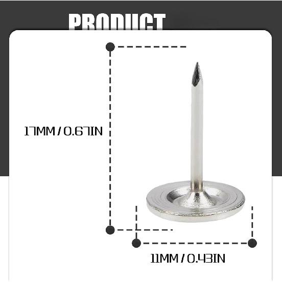 Silver Heavy Duty Thumb Tacks, Extra Long Push P for Upholstery, Carpets, and Wood Surfaces, 100Pcs