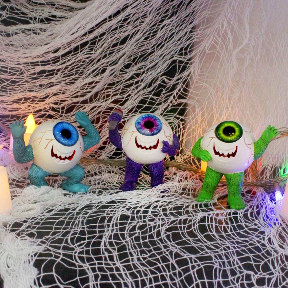 3pcs Realistic Halloween Eyeball Demon Figurine Scary Halloween Ornament Holiday Party Supplies