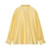 Womens Solid Color Long Sleeve Blouse With Bow Tie Collar Loose Fit Office Casual Shirt