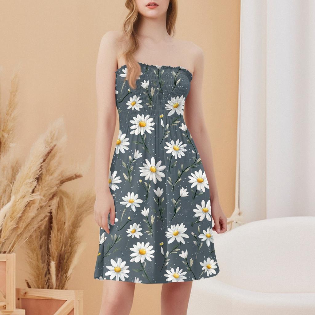 Modisches Damen Freizeit Tube Top mit Aufdruck Ärmelloses Kleid