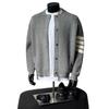 Grey Baseball Collar Knitted Sweater Jacket Men's Autumn and Winter Wear High-end Top Trendy Brand Loose Striped Cardigan Sweater