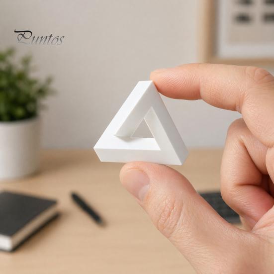 Matte White Figurine Triangle Sculpture, 3D Printed Optical Illusion Figurine, Abstract Minimalist Geometric Clean Line Sculpture Desktop Decoration