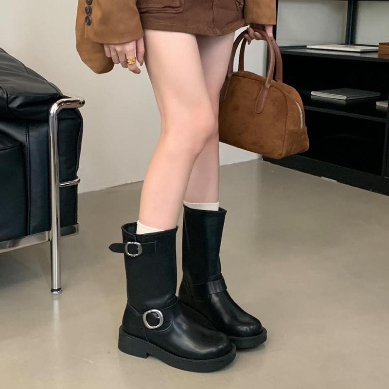 

thick-soled black Martin boots women s shoes 2025 new muffin shoes small height-increasing short boots spring and autumn fashion single boots 34