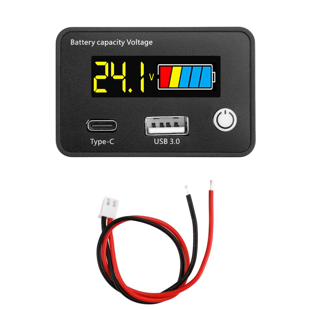 DC 8-11V USB1.1+Tpye-C Lead Acid Lithium Battery Capacity Indicator Car Motorcycle Digital Voltmeter Voltage Tester Meter Tool