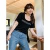 Plus Size Square Neck Embroidered Slim Fit Irregular Summer Top for Women