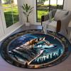 1Pc wolf theme Printed circular carpet, home door mat, outdoor travel protection carpet A1