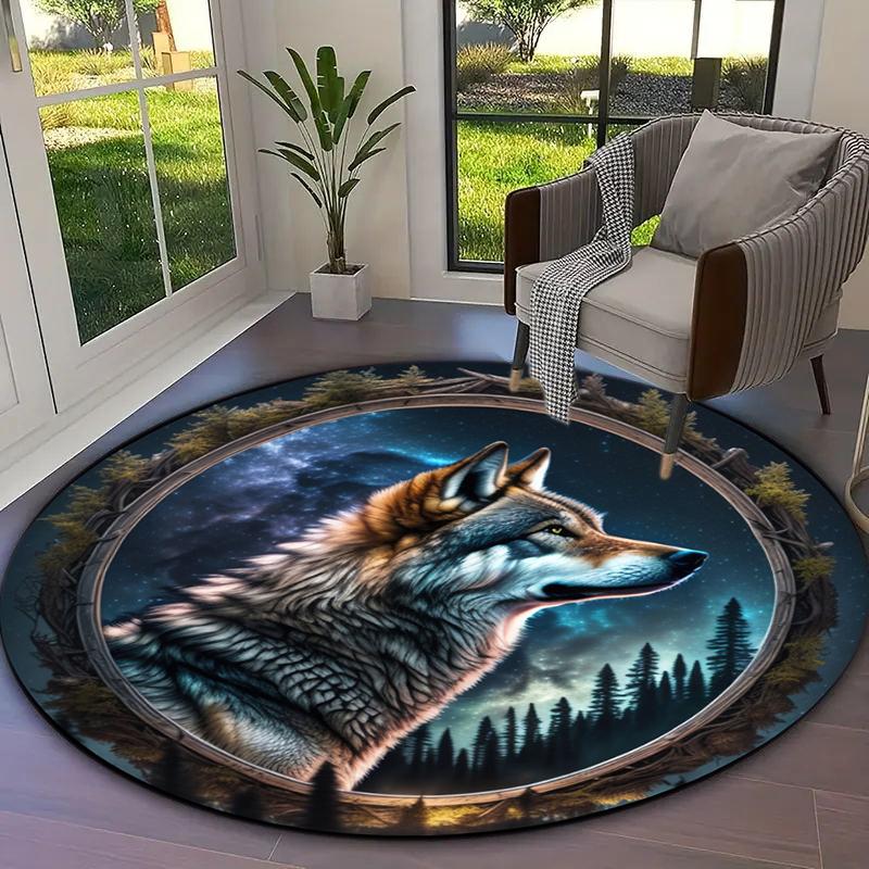1Pc wolf theme Printed circular carpet, home door mat, outdoor travel protection carpet A1