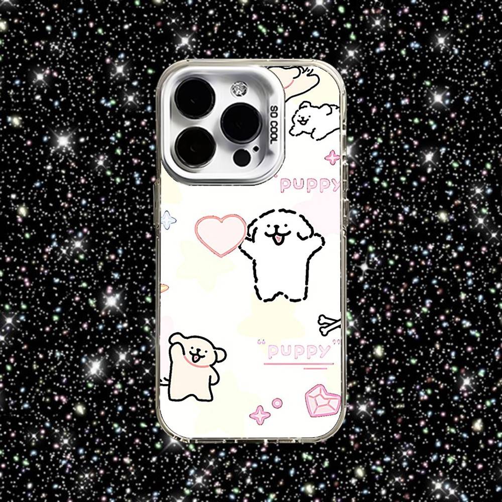 Line Puppy Cute Maltese Phone Case For iPhone 16,15,14,13,12,11,Pro,XS,Max,Plus,Mini,SE White Candy Matte Shockproof Cover