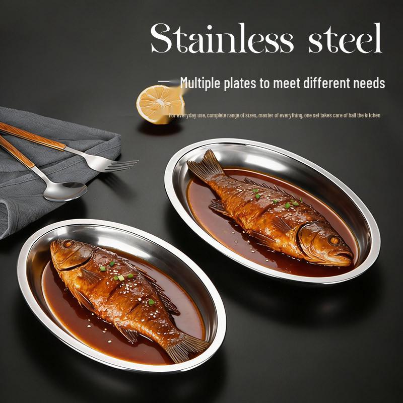 316 Stainless Steel Oval Kitchen Plate – Multi-purpose, Food-Grade, Thickened for Fish, Fruit, or Cold Dishes