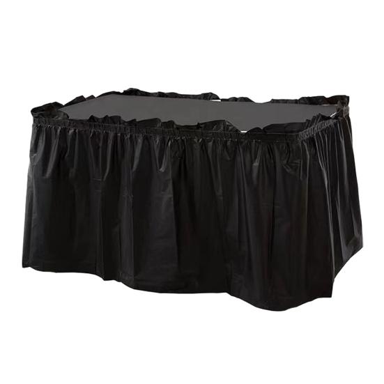 

Одноразовая водонепроницаемая юбка для стола с клейкой лентой 420x70 см Прочная пластиковая накидка для свадьбы, дня рождения, вечеринки Легкая уборка Элегантный декор для мероприятия чёрный