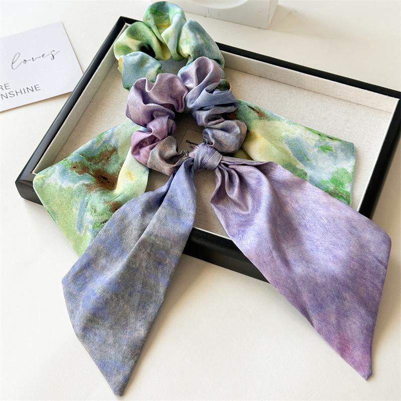 New Style Artistic Oil Painting Ribbon Hairband for Women, Elegant Design, Low Ponytail Elastic Hairstring