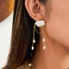 Uworld Minimally Elegant Square Pearl Tassel Earrings 18K Gold Color Stainless Steel Chain Earrings Women's Jewelry