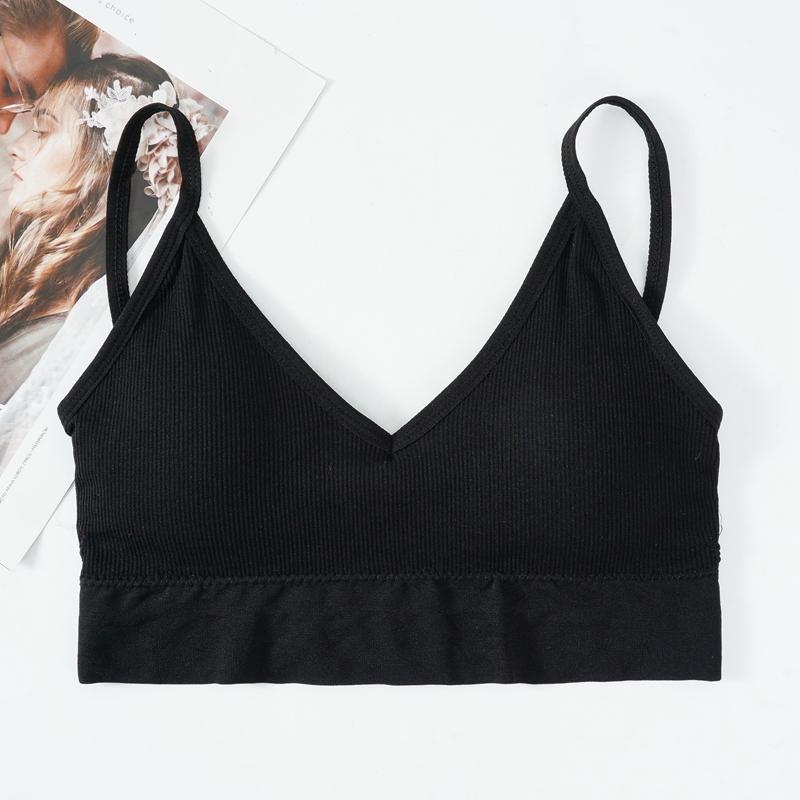 Sömlös väst för kvinnor Underkläder Enfärgad mode randig V-hals Crop Top BH Push Up BH Bekväm topp