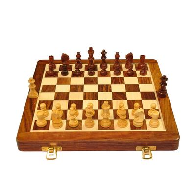 Handmade Foldable Magnetic Chess Board Set Wooden with Magnetic Pieces and Extra Queens for Kids and Adults (10.5x10.5 Inches, Brown)