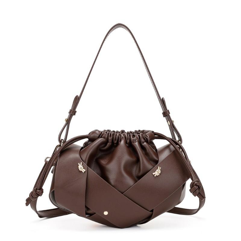 Black Woven Drawstring Bucket Bag Women 2026 Minimalist Crossbody Shoulder Casual Office Commute Small Purse