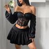 Top in Pizzo Nero a Maniche Corte Off-the-Shoulder