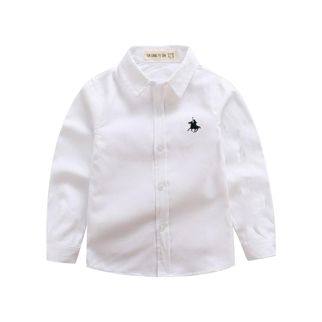 Boys' Blue Knight Long Sleeve Shirt for School Uniform or Performance, White, Spring/Autumn
