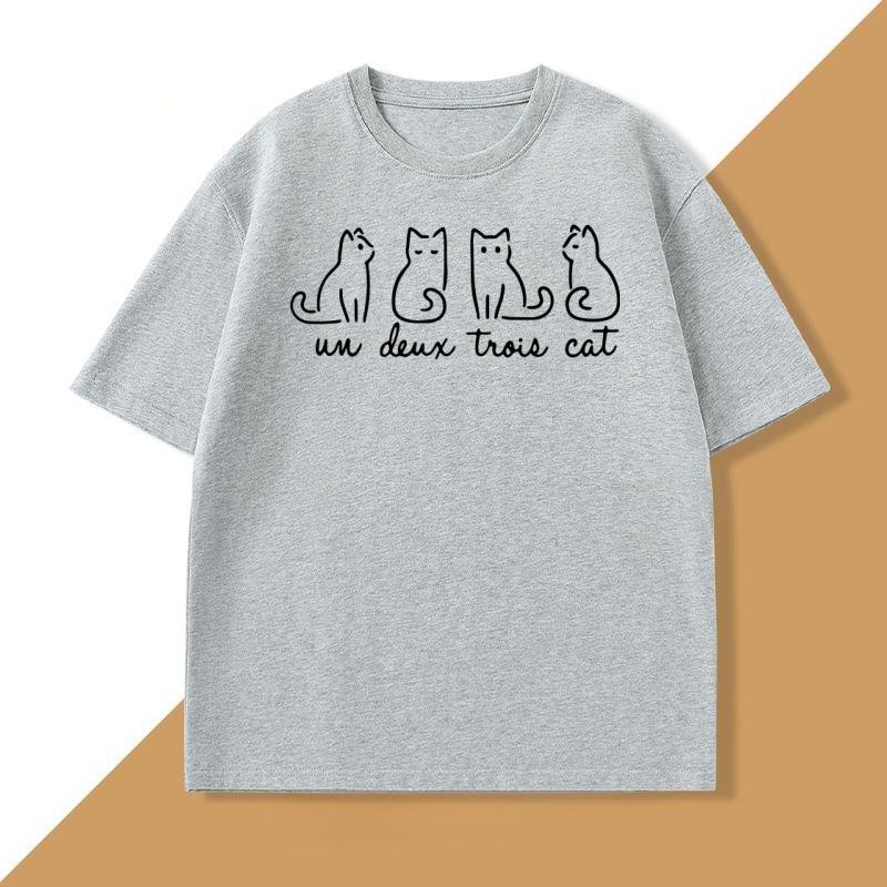 Un Deux Trois Cat T Shirt Casual Cat Mom TShirt French Teacher Tshirt Funny Cat Tshirt Unisex WOMEN Causal Short Sleeve Tees Tops