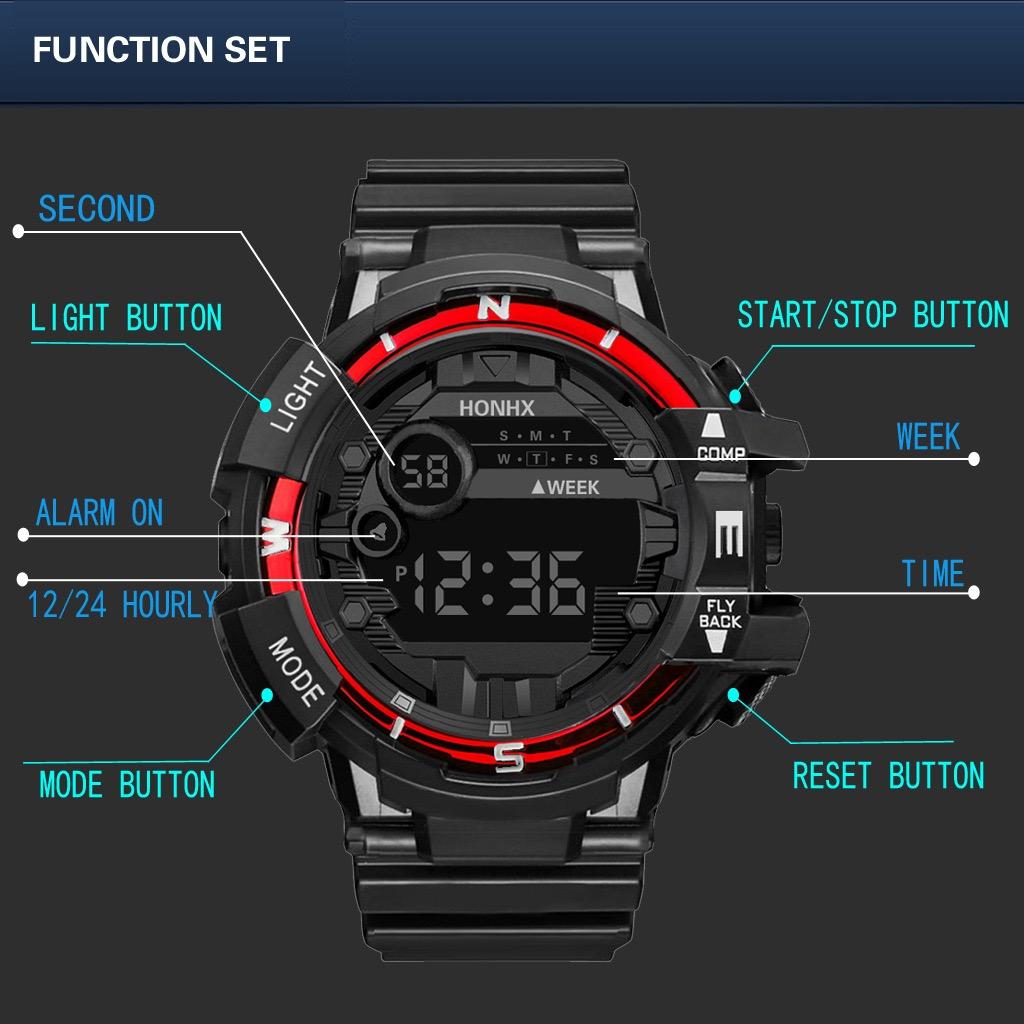 HONHX-Ceas de mână electronic multifuncțional cu cuarț pentru bărbați, silicon sport cronograf, la modă, cadou