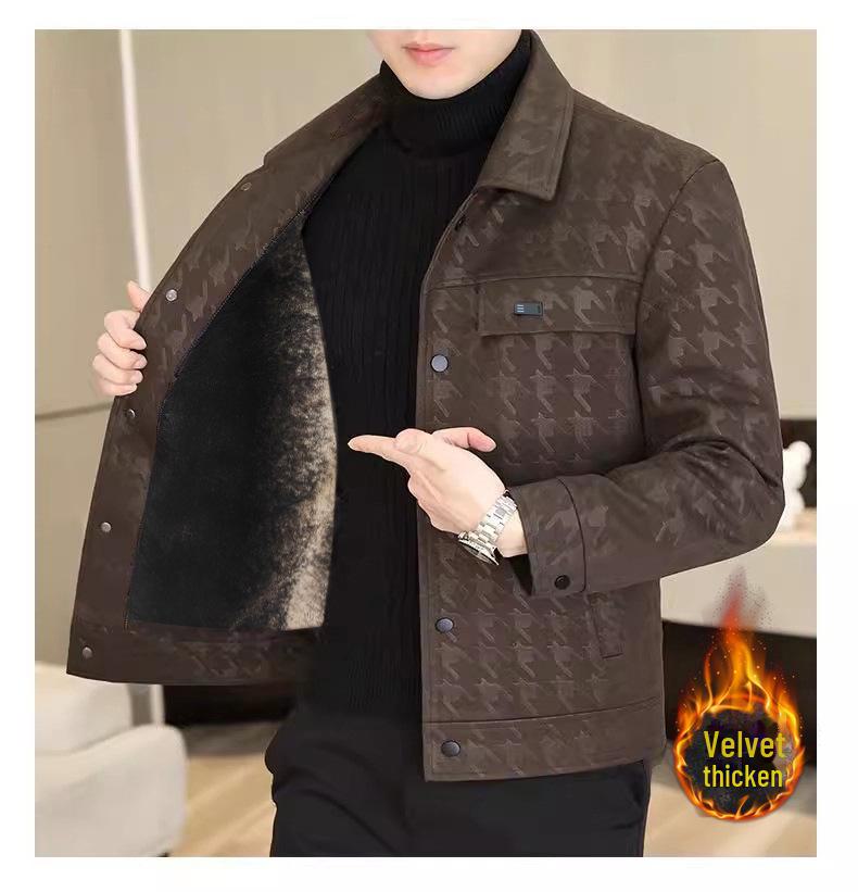 

Мужская модная кожаная куртка с короткими лацканами в ломаную клетку для осени и зимы XL коричневый