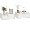 Set di 2 comodini moderni sospesi, tavolini da letto a parete con cassetto a onda, bianchi